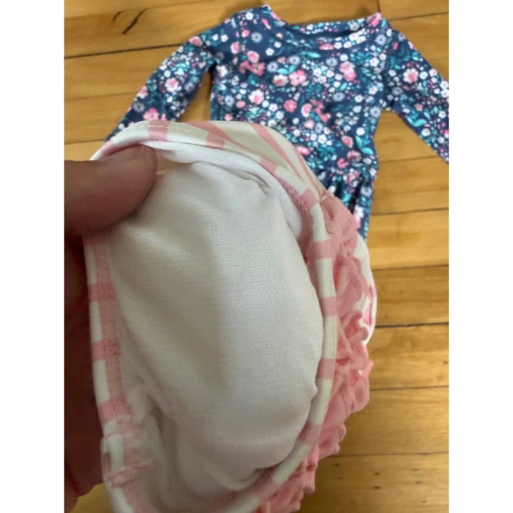 RuffleButts Baby Girl Floral Rash Guard and Ruffle Bottom Swimsuit Set 6-12M